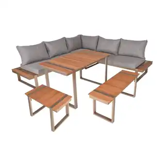 Netto Marken-Discount Lounge-Eckgruppe AUREA 6-tlg Garten Sitzgruppe Outdoor Beige Holz Metall Möbel Angebot
