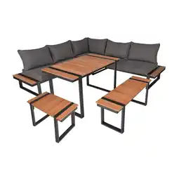 Netto Marken-Discount Lounge-Eckgruppe BELMIRA 6-tlg Garten Sitzgruppe Outdoor Braun Holz Metall Möbel Angebot