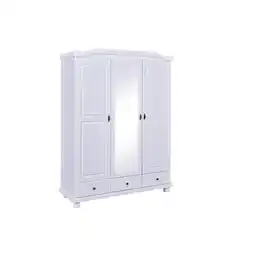 Netto Marken-Discount Inter Link Bauernschrank mit Spiegel Reutte 3 Türen und Schubladen Kiefer Massivholz weiss lackiert Angebot