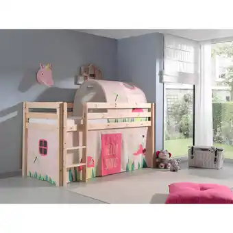 Netto Marken-Discount Vipack Spielbett Pino, Kiefer massiv natur mit Vorhang und Tunnel - Dessin Spring Angebot