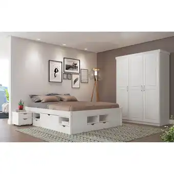 Netto Marken-Discount Inter Link Bett mit Stauraum Till inkl. Nachtkommode und Lattenrost 160x200 - Weiß Angebot