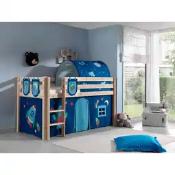 Netto Marken-Discount Vipack Spielbett Pino, Kiefer massiv natur mit Vorhang, Tunnel und 3 Taschen - Dessin Astro Angebot
