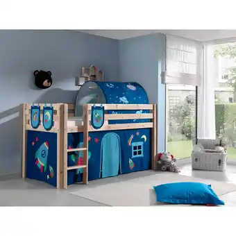 Netto Marken-Discount Vipack Spielbett Pino, Kiefer massiv natur mit Vorhang, Tunnel und 3 Taschen - Dessin Astro Angebot