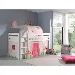 Netto Marken-Discount Vipack Spielbett Pino, Kiefer massiv weiß mit Vorhang und Tunnel - Dessin Spring Angebot