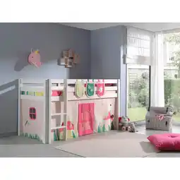 Netto Marken-Discount Vipack Spielbett Pino, Kiefer massiv weiß mit Vorhang und 3 Taschen - Dessin Spring Angebot