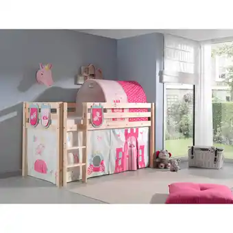 Netto Marken-Discount Vipack Spielbett Pino, Kiefer massiv natur mit Vorhang, Tunnel und 3 Taschen - Dessin Princes Angebot