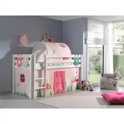 Netto Marken-Discount Vipack Spielbett Pino, Kiefer massiv weiß mit Vorhang, Tunnel und 3 Taschen - Dessin Spring Angebot