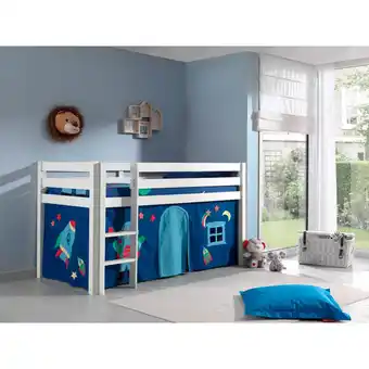 Netto Marken-Discount Vipack Spielbett Pino, Kiefer massiv weiß mit Vorhang - Dessin Astro Angebot