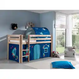 Netto Marken-Discount Vipack Spielbett Pino, Kiefer massiv natur mit Vorhang und Tunnel - Dessin Astro Angebot