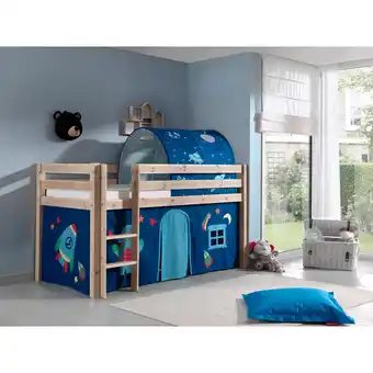 Netto Marken-Discount Vipack Spielbett Pino, Kiefer massiv natur mit Vorhang und Tunnel - Dessin Astro Angebot