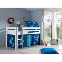 Netto Marken-Discount Vipack Spielbett Pino, Kiefer massiv weiß mit Vorhang und Tunnel - Dessin Astro Angebot