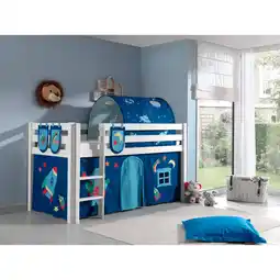 Netto Marken-Discount Vipack Spielbett Pino, Kiefer massiv weiß mit Vorhang, Tunnel und 3 Taschen - Dessin Astro Angebot