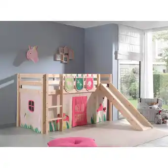 Netto Marken-Discount Vipack Spielbett Pino inkl. Rutsche, Kiefer massiv natur mit Vorhang und 3 Taschen - Dessin Spring Angebot