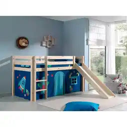 Netto Marken-Discount Vipack Spielbett Pino inkl. Rutsche, Kiefer massiv natur mit Vorhang - Dessin Astro Angebot