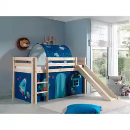 Netto Marken-Discount Vipack Spielbett Pino inkl. Rutsche, Kiefer massiv natur mit Vorhang und Tunnel - Dessin Astro Angebot