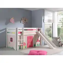 Netto Marken-Discount Vipack Spielbett Pino inkl. Rutsche, Kiefer massiv weiß mit Vorhang - Dessin Spring Angebot