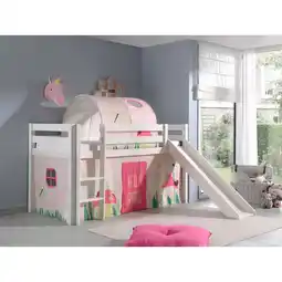 Netto Marken-Discount Vipack Spielbett Pino inkl. Rutsche, Kiefer massiv weiß mit Vorhang und Tunnel - Dessin Spring Angebot