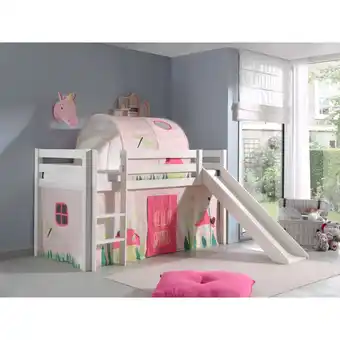 Netto Marken-Discount Vipack Spielbett Pino inkl. Rutsche, Kiefer massiv weiß mit Vorhang und Tunnel - Dessin Spring Angebot