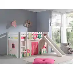 Netto Marken-Discount Vipack Spielbett Pino inkl. Rutsche, Kiefer massiv weiß mit Vorhang und 3 Taschen - Dessin Spring Angebot