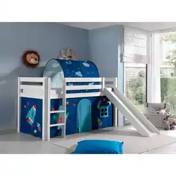 Netto Marken-Discount Vipack Spielbett Pino inkl. Rutsche, Kiefer massiv weiß mit Vorhang und Tunnel - Dessin Astro Angebot