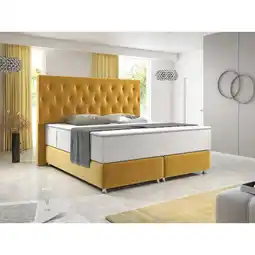 Netto Marken-Discount Inter Handels Boxspringbett Diamond 180x200 cm Gelb Velour Stoff Angebot