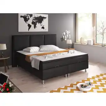 Netto Marken-Discount Inter Handels Boxspringbett Oslo mit Bettkasten 180x200 cm Kunstleder schwarz Angebot
