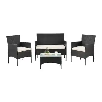Netto Marken-Discount Juskys Polyrattan Gartenmöbel-Set Fort Myers schwarz mit Tisch, Sofa, 2 Stühle & Auflagen Angebot