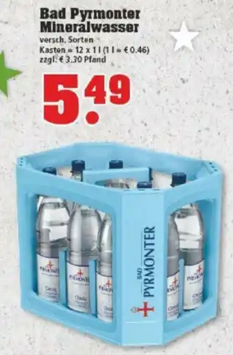 trinkgut Bad Pyrmonter Mineralwasser Kasten = 12 x 1 L Angebot