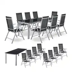 Netto Marken-Discount Juskys Aluminium Gartengarnitur Milano Gartenmöbel Set mit Tisch und 8 Stühlen Silber-Grau Angebot