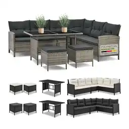 Netto Marken-Discount Juskys Gartenlounge Manacor grau - Sofa, Tisch, Hocker & Kissen - 7 Personen - Sitzbezüge Grau Angebot