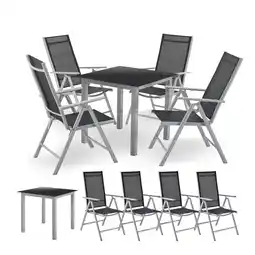 Netto Marken-Discount Juskys Aluminium Gartengarnitur Milano Gartenmöbel Set mit Tisch und 4 Stühlen Silber-Grau Angebot