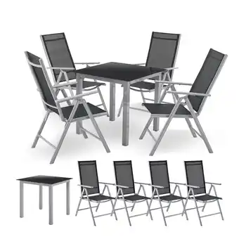 Netto Marken-Discount Juskys Aluminium Gartengarnitur Milano Gartenmöbel Set mit Tisch und 4 Stühlen Silber-Grau Angebot