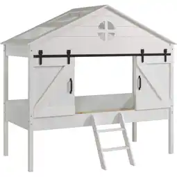 Netto Marken-Discount Vipack BARNIE - halbhohes Bett in Scheunen Optik 90 x 200 cm, Weiß lackiert Angebot