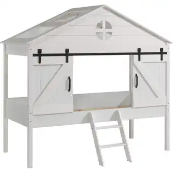 Netto Marken-Discount Vipack BARNIE - halbhohes Bett in Scheunen Optik 90 x 200 cm, Weiß lackiert Angebot