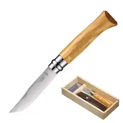 Netto Marken-Discount OPINEL Geschenk Set Messer No. 8 + Etui - Klappmesser Taschenmesser Oliven Holz Angebot