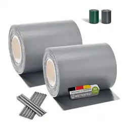 Netto Marken-Discount Juskys PVC Sichtschutzstreifen Doppelstabmatten Zaun 2er Set á 35m x 19cm - Zaunfolie – hellgrau Angebot