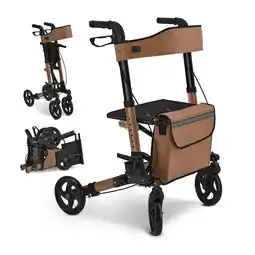 Netto Marken-Discount Juskys Rollator Vital faltbar, leicht & höhenverstellbar aus Aluminium bis 130 kg mit Sitz Braun Angebot