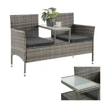 Netto Marken-Discount Juskys Polyrattan Gartenbank Monaco grau-meliert - 2-Sitzer Bank mit Tisch & Kissen - 133×63×84 cm Angebot