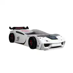 Netto Marken-Discount TRAUMMÖBEL Autobett TURBO V2 Weiß Kinderbett im Rennwagen-Design mit Lattenrost Angebot