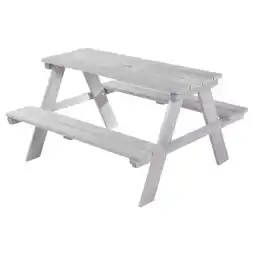 Netto Marken-Discount Kindersitzgruppe 'Outdoor+', wetterfeste Sitzgarnitur 'Picknick for 4', aus Massivholz, grau Angebot