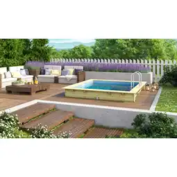 Netto Marken-Discount Karibu Rechteckiger kdi Massivholz Pool 308,7 x 276,5 cm Leitern und Zubehör inklusive Angebot