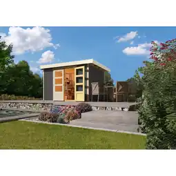 Netto Marken-Discount Karibu Gartenhaus Calabar 4 SET terragrau mit Boden und Dachfolie Angebot