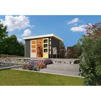 Netto Marken-Discount Karibu Gartenhaus Calabar 4 SET terragrau mit Boden und Dachfolie Angebot