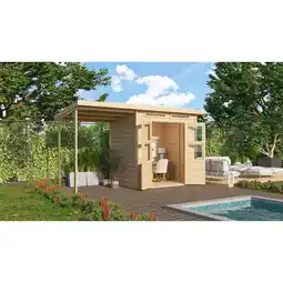 Netto Marken-Discount Karibu Gartenhaus Kano 3 SET naturbelassenes Holz mit Anbaudach + Dachbahn Angebot