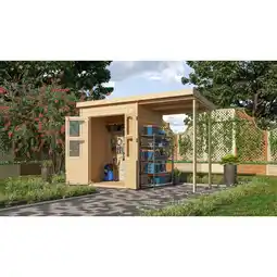 Netto Marken-Discount Karibu Gartenhaus Kano 2 SET mit Anbaudach naturbelassenes Fichtenholz Angebot