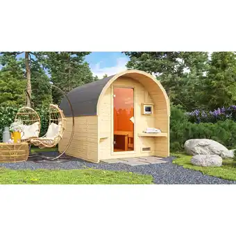 Netto Marken-Discount Karibu Fasshaus lfe SET naturbelassen mit Ofen 9 kW ext. Strg., Kabel, Dachfolie Angebot