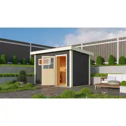 Netto Marken-Discount Karibu Saunahaus Ondo 1 SET terragrau mit Ofen 9 kW ext. Strg, Kabel, Dachfolie, Fenster Angebot