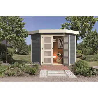Netto Marken-Discount Karibu Gartenhaus Taraba 3 SET terragrau mit Boden, Dachfolie Angebot