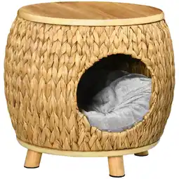 Netto Marken-Discount PawHut Rattan Katzenhaus Wasserhyazinthengras, Metall, Flanell, Paulownia Holz Angebot