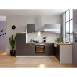 Netto Marken-Discount Respekta Winkelküche KBL280WGCG 280 cm Weiß - Grau Angebot